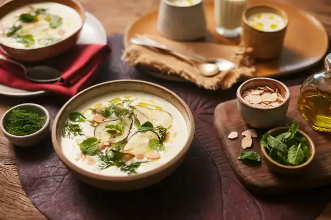 Receita de Ajo blanco (Sopa fria de pão com amêndoas e alho)