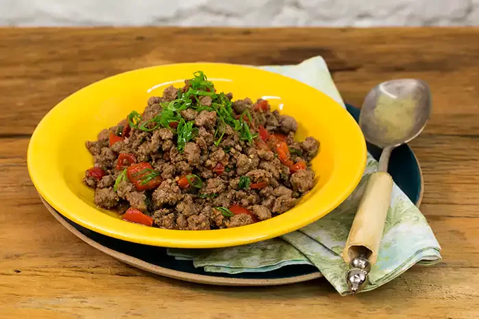 Receita de Carne moída com refogado de pimentão