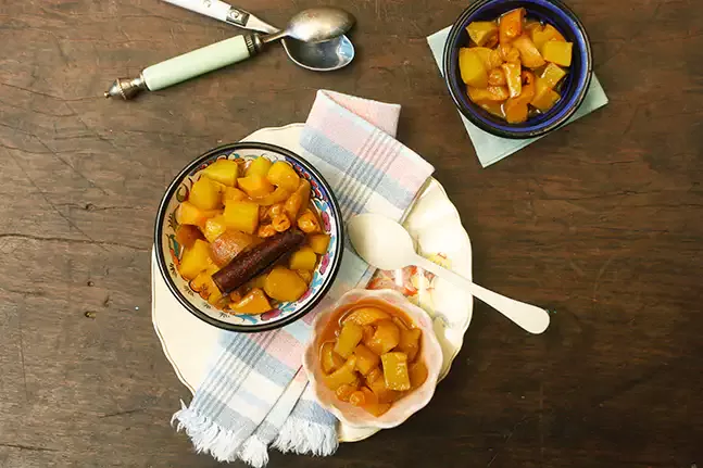 Receita de Compota de chuchu com frutas e vinho