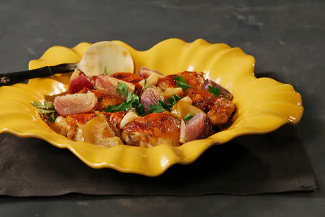 Frango com geleia e maçãs