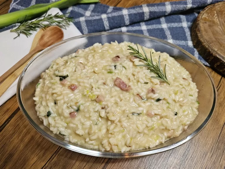 Receita de Risoto de bacon com alho-poró